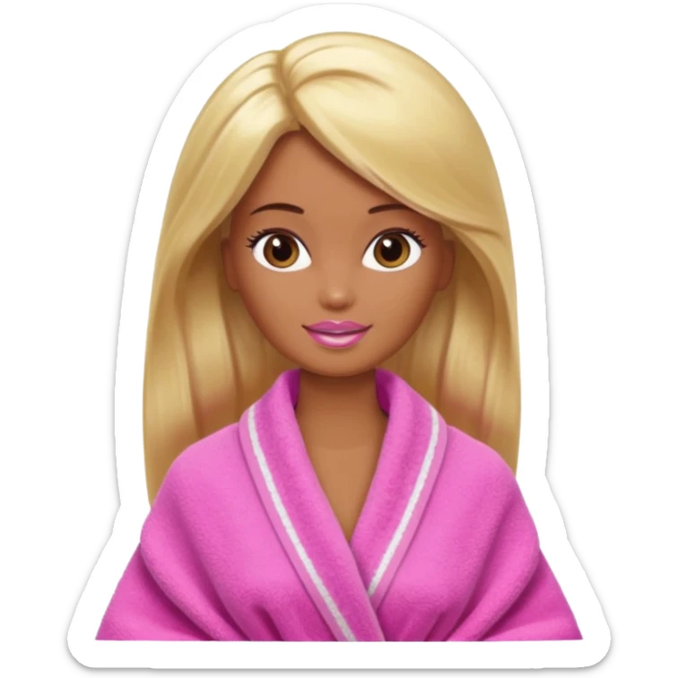 Brown skin blonde hair Barbie with face wash on and hair in towel sticker