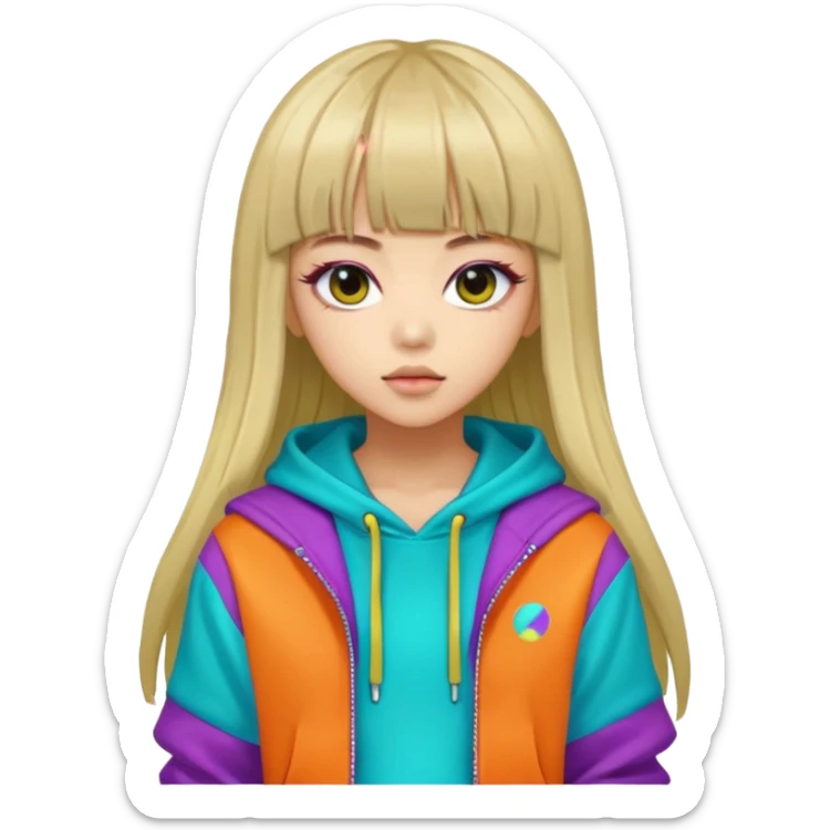 portrait-of-a-alien-k-pop-idol,-wearing-a-stylish-streetwear-outfit-with-layered-colorful-clothing,-long-hair-with-bangs,-makeup,- sticker