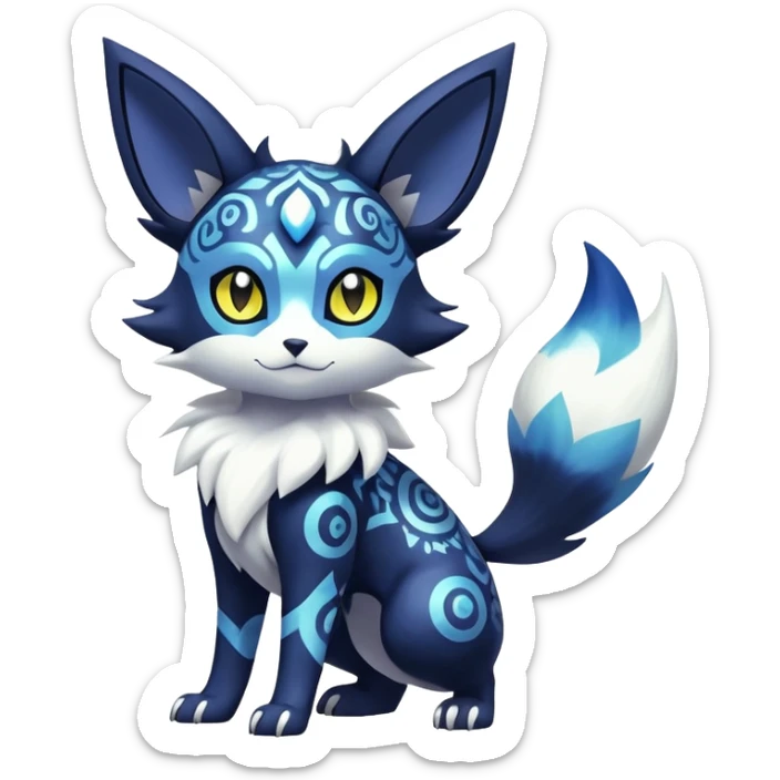 Shiny Exotic Badass Colorful Ethereal Royal Mysterious Gothic Meowstic-Umbreon-Pokémon-Fakémon-hybrid-creature (full body) with random pattern-markings sticker