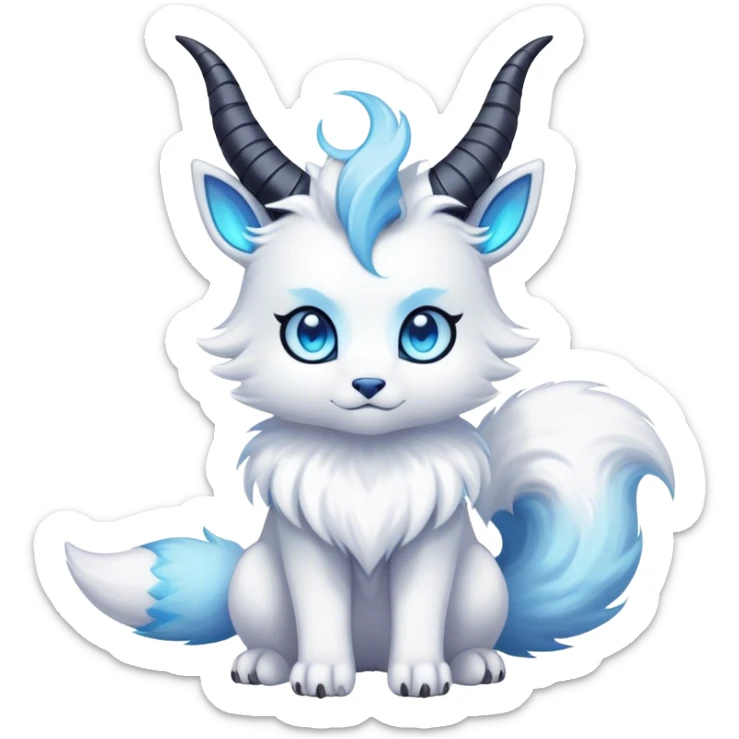 Kawaii dark edgy fantasy ethereal fursona Fakemon with tufted tail sticker