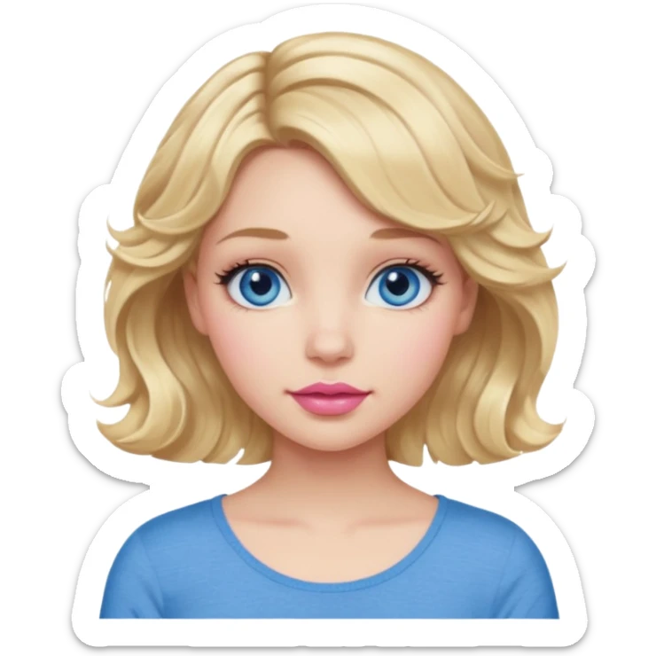 Girl Blonde short wavy hair,  blue eyes, cute blue top, long lashes, pink lips, 👄  sticker