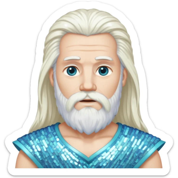 Uranus, God of Sky from Gods and Goddesses with long white hair and beard, white sequin outfit sticker