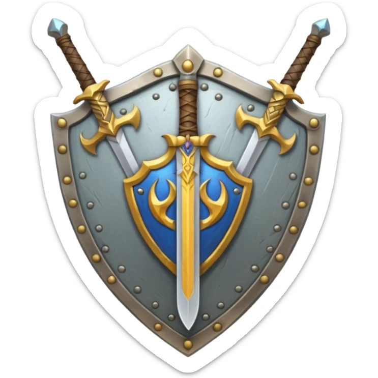  two sword cross, next to or in front of a shield, world of war craft style, elfen flare sticker