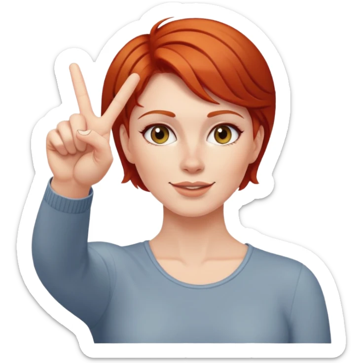 mujer peliroja pelo corto haciendo el simbolo de la victoria sticker