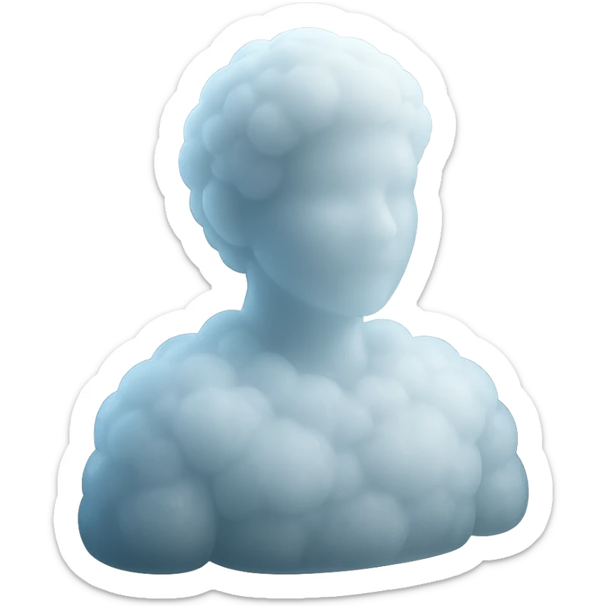 A person from the shoulders up, entirely composed of fluffy, convex, white clouds sticker