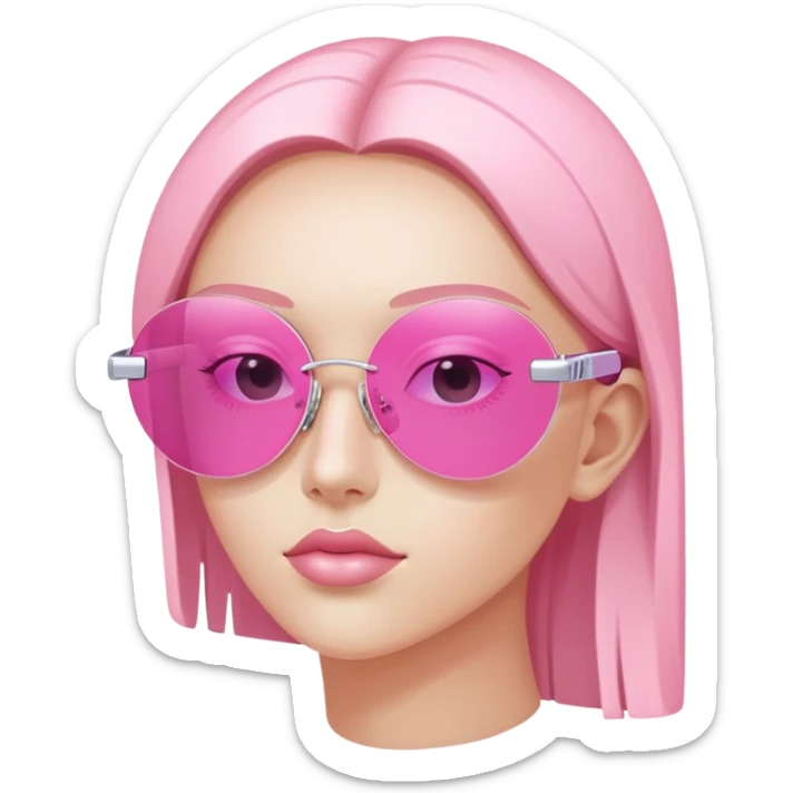 Y2K style rimless pink sunglasses, futuristic design, no frame, early 2000s fashion sticker