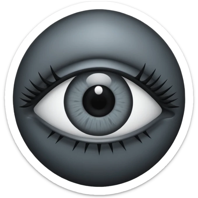 Minimal emoji, gothic futuristic eye, cold grey sclera, pupil replaced by a solid black number 8, occult cyber aesthetic, sharp clean lines, flat emoji design, centered, transparent background sticker