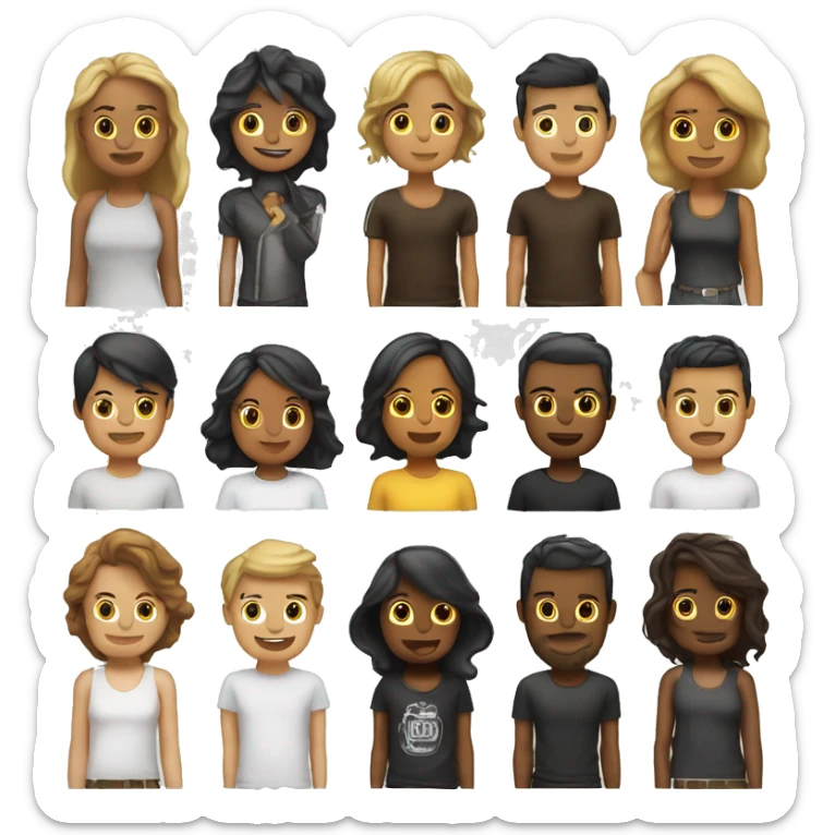 Emoji con mitad de cuerpo, piel blanca, cabello café, corona negra, playera blanca sticker