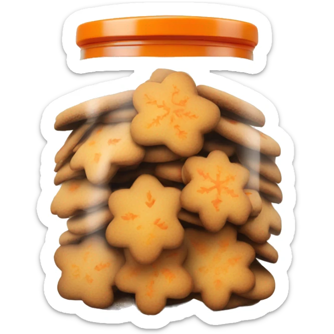 Realistic glass cookie jar with orange lid full of gingerbread cookies isolated.  sticker