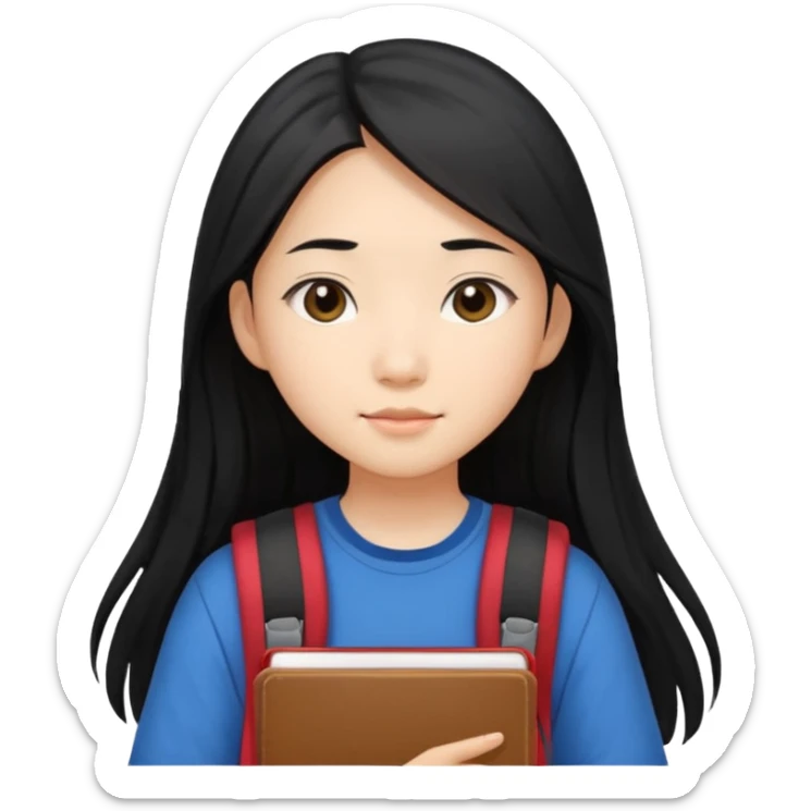 long hair, Asian girl, young adult, university sticker