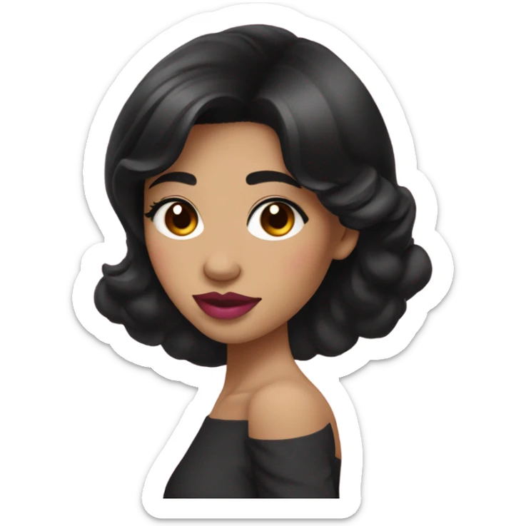 Thick medium black hair with black eyes and pink lip and pink cheek Filipino lady sticker