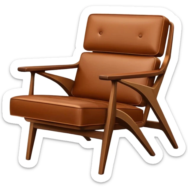 Mid century modern lounge chair with wooden arms and leather seat sticker