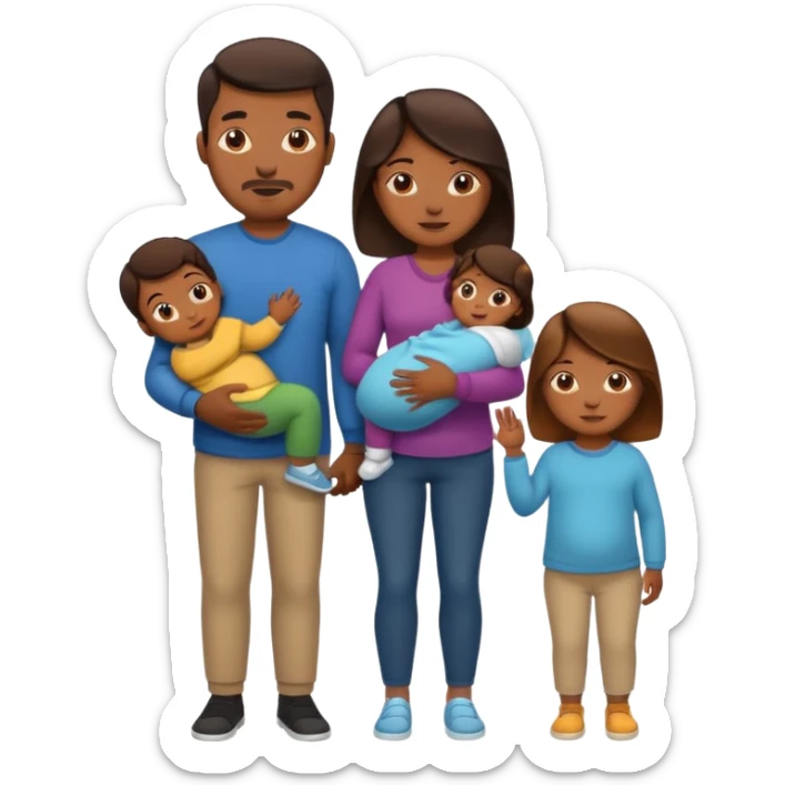 brown family with mom dad teenage daughter toddler son and baby sticker