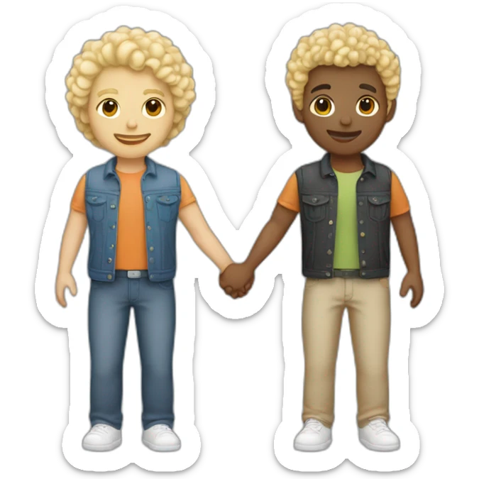 Gay couple, 1 Latino heritage taller, the other one white Australian blonde hair curly holding hands sticker