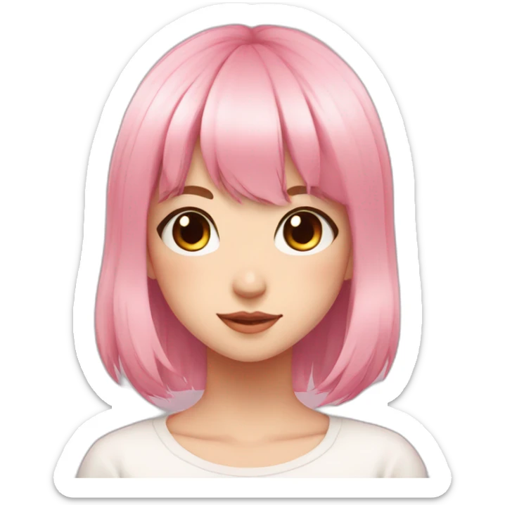 Cute anime girl with pink hair wearing and with light makeup and short hair and bangs sticker