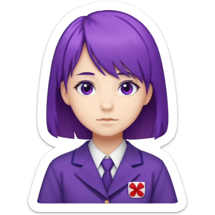 a high school student, student council president, purple hair, purple eyes, wearing a typical Japanese school uniform sticker