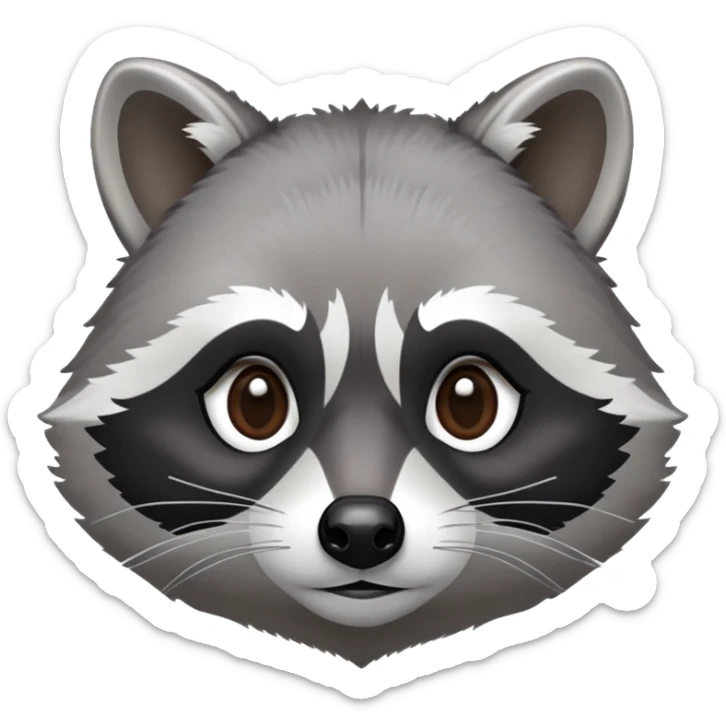 Cinematic-Noble-Raccoon-Portrait-Emoji – Poised and confident, with a sturdy build and a beautifully textured fur of silver-grey accented by dark black facial markings, deep-set, intelligent brown eyes, simplified yet sharp and sophisticated. sticker