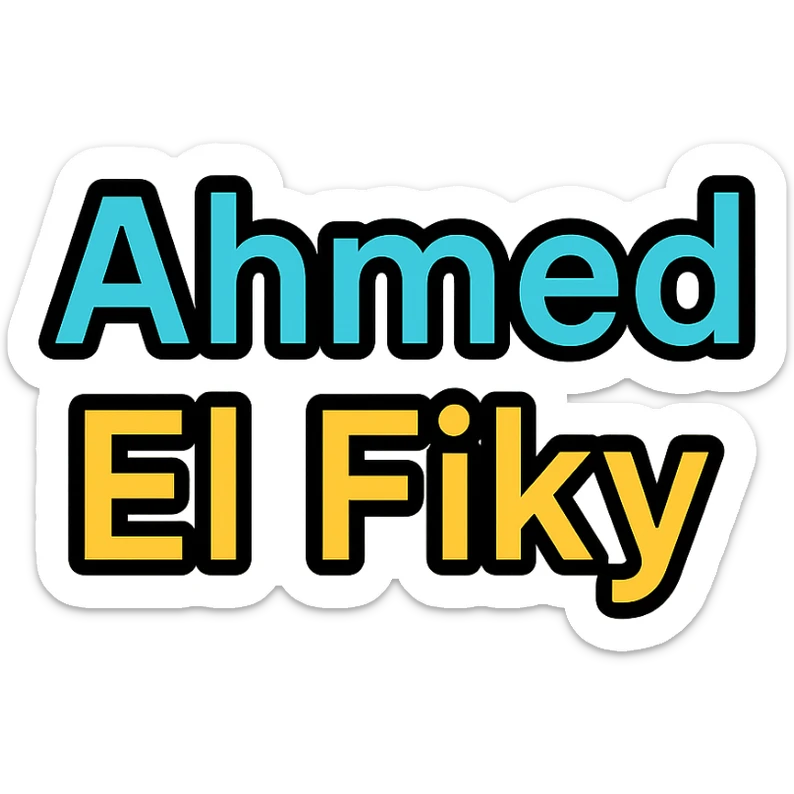 the name 'Ahmed El Fiky' in bold, clear, sans-serif font, Slack emoji style, transparent background sticker