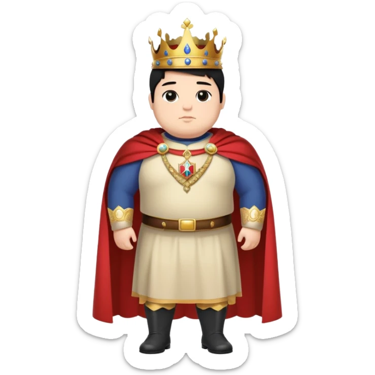 Full body of chubby Francisco I with black hair, royal king standing in royal attire with crown and cape sticker