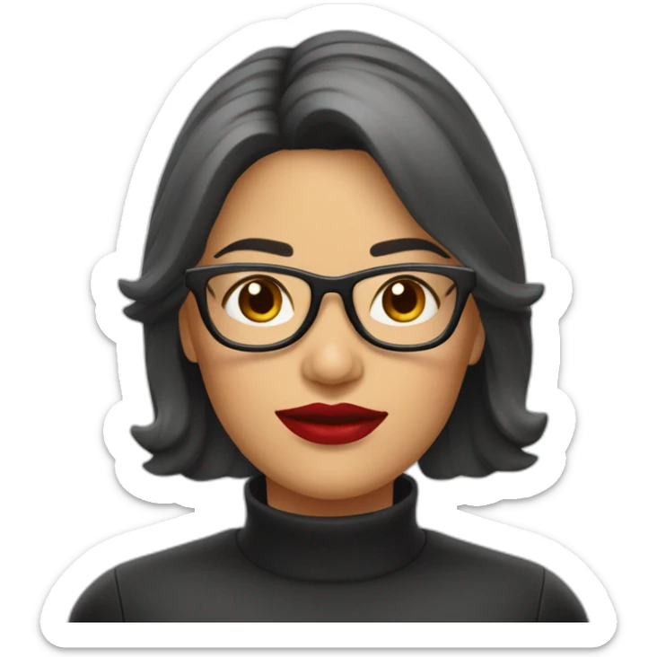 Mujer cabello castaño largo, piel pálida con lentes, labios rojos sticker