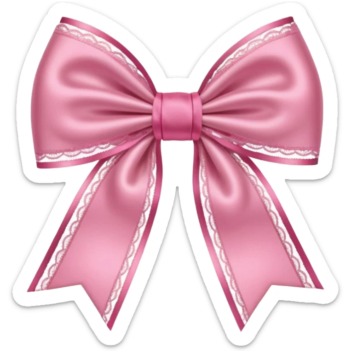 pink coquette bow with a heart-shaped center, lace accents, romantic and cute sticker