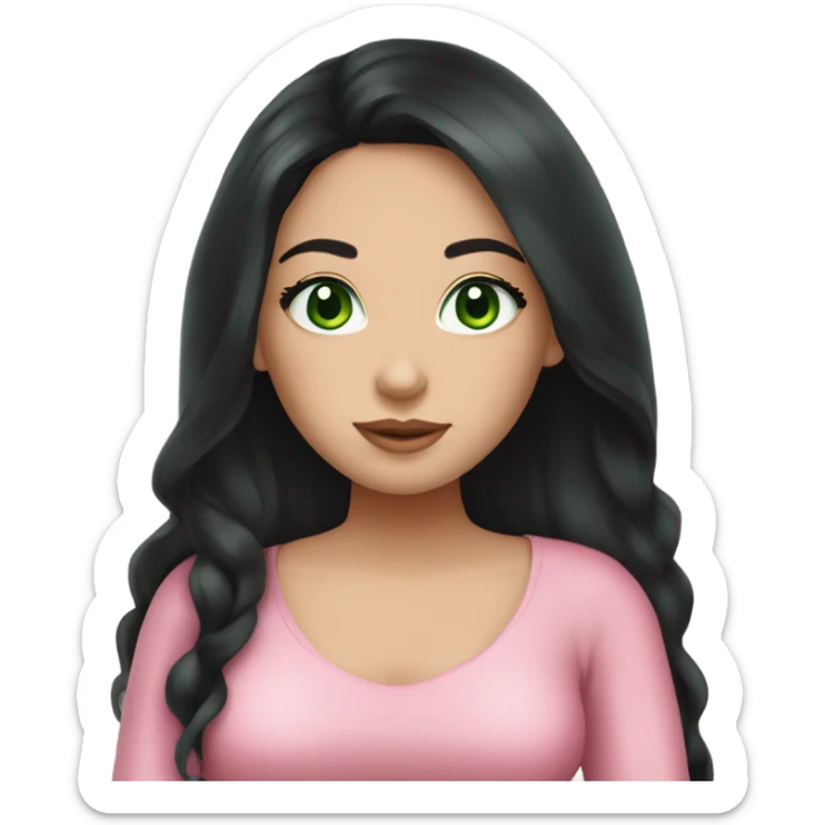 Beautiful Russian girl with green eyes and very long black hair pink clothes pregnant sticker