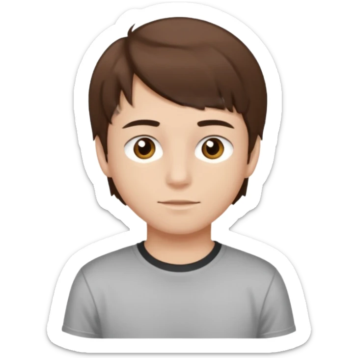 Teen Boy, straight brown hair, brown eyes, white skin. sticker