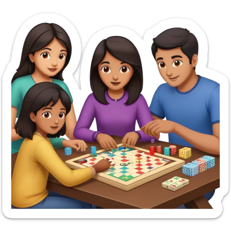 South Asian family with dark hair playing board games together at home sticker