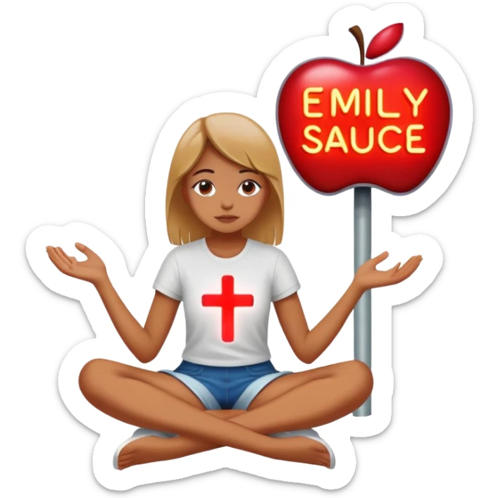 Girl sitting cross cross apple sauce with a neon sign saying Emily  sticker