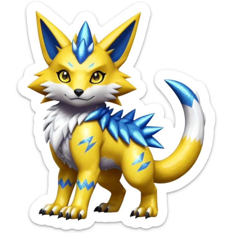 Colorful edgy dark gloomy shiny sparkly glittery WereGarurumon-Renamon-Lombax-Zeraora-fusion sticker