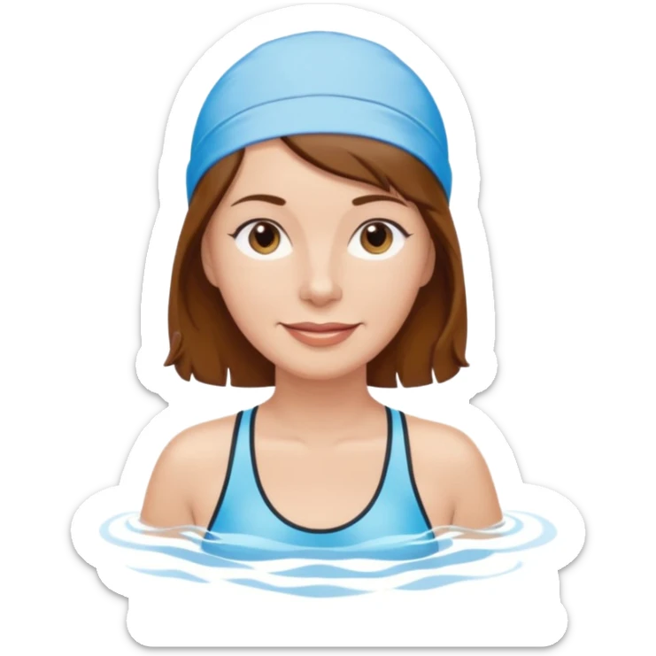 a femela swimming coach with shoulder lengt brown hair and a friendly face - a little older early 50s but some wrinkels into the face sticker