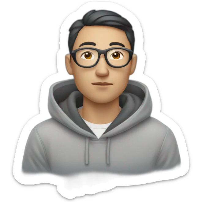 kazakh guy with glasees in grey hoody smoking sigarete with airpods in the ears sticker