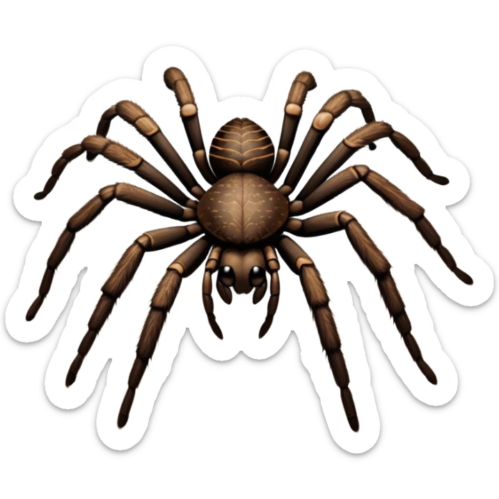 Close-up of a giant hairy tarantula in its natural habitat, with intricate web details surrounding it. The spider's texture is highlighted, emphasizing its hairy legs and features. Soft background with natural elements like leaves or rocks. Transparent background. sticker