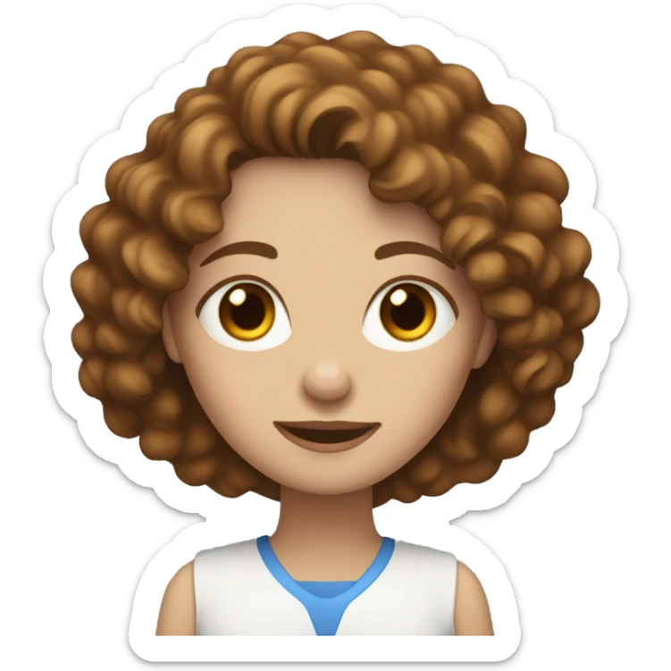 White women with the brown curly hair and blue eyes work at the laptop  sticker