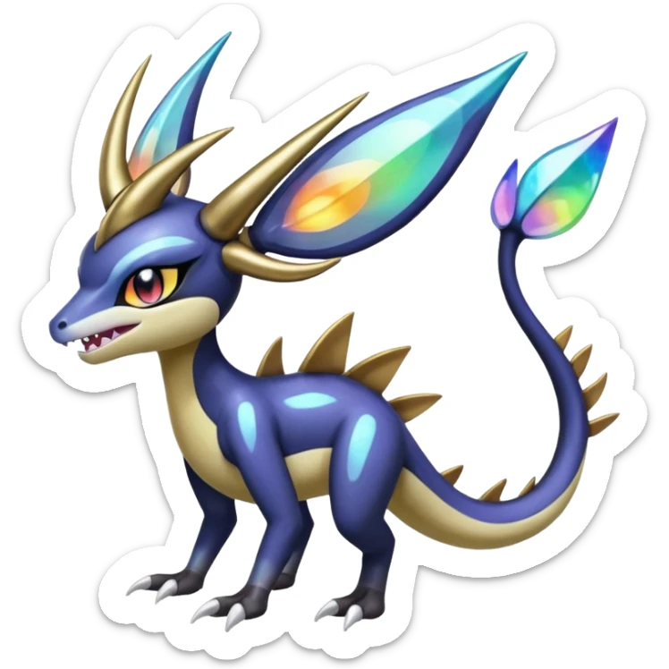 Shiny Colorful Epic Legendary Horned Meloetta-Garchomp-Pokémon-Fakémon-fusion-hybrid-creature sticker