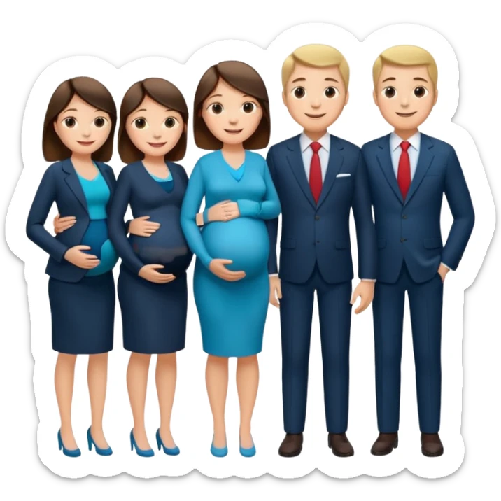 I want a couple. Only the wife is pregnant. Both the husband hand wife family are stand behind them. No kids sticker