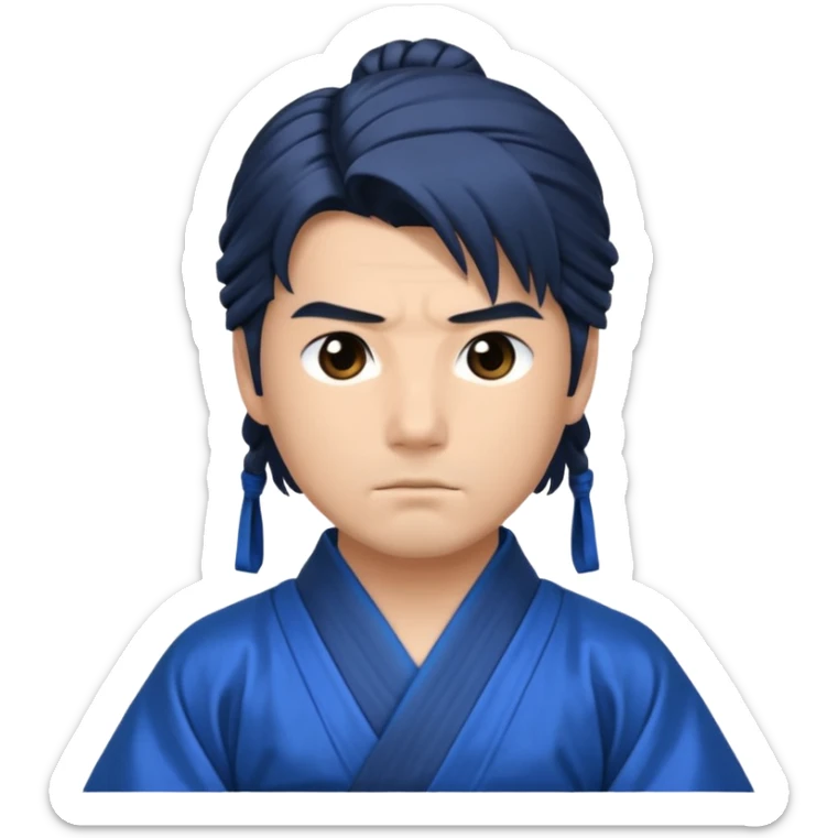 A calm samurai with tied hair, blue robes, and peaceful but deadly focus.
 sticker