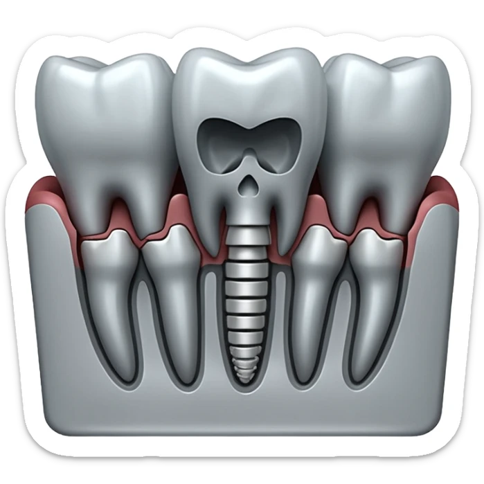 3D render of Dental X-Ray, X-Ray imaging aesthetic, translucent materials showing internal structure, row of teeth roots in grey-scale, medical scan style, emoji style, isolated on white background --v 6.0. sticker