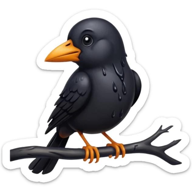 oil with a sad black bird in it sticker