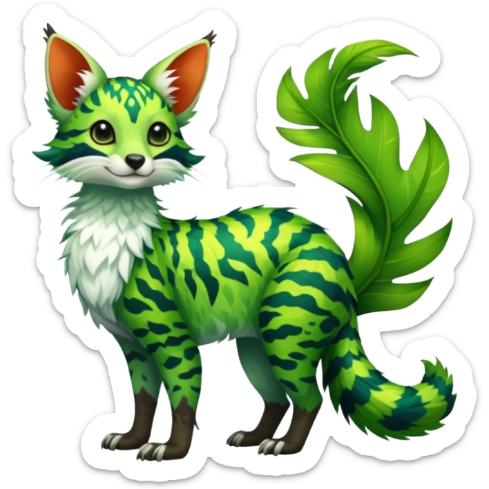 Feral Rare Fantasy vibrant tropical Vernid-Trico-species by LiLaiRa, random markings, tufted tail, tufted ears, full body sticker