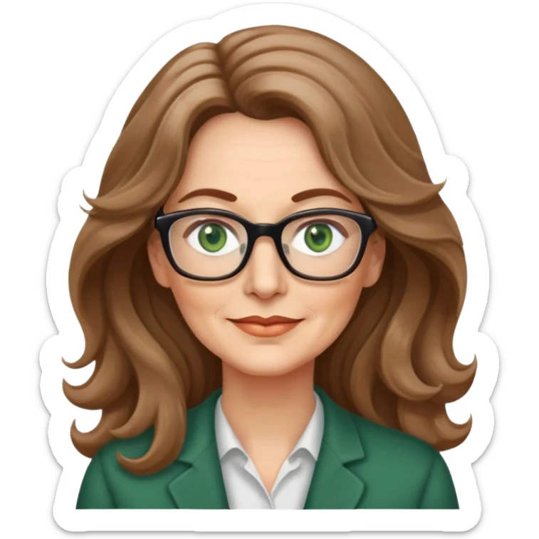 Woman 50 yrs light brown long wavy hair green eyes with glasses  sticker