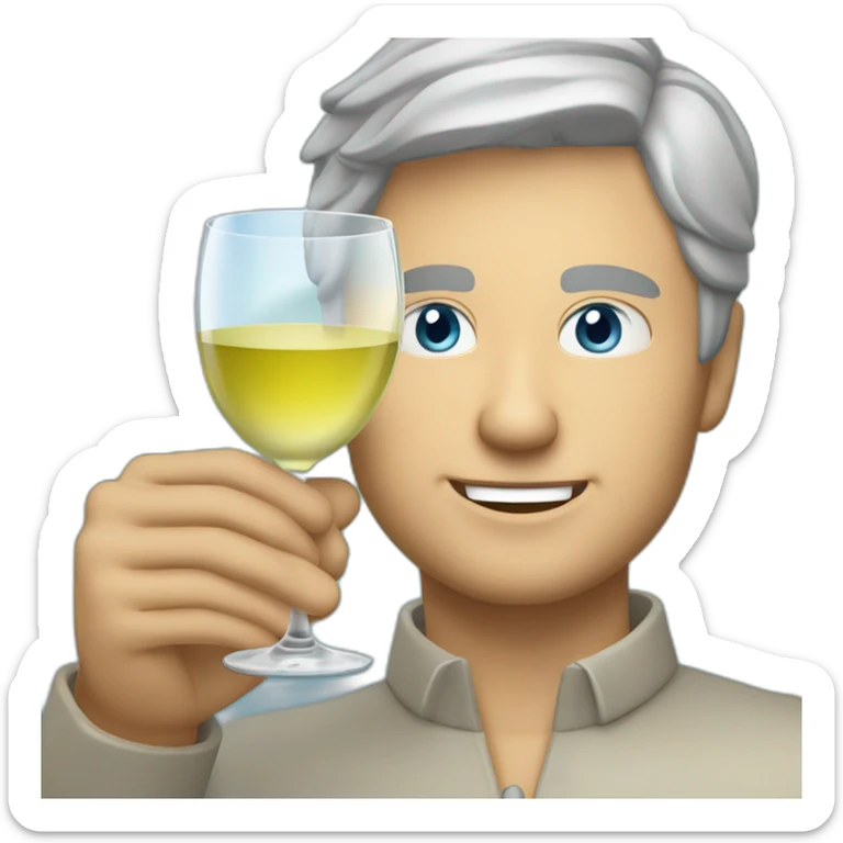 a caucasian man with blue eyes and short grey hair, toasting with a glass of white wine sticker