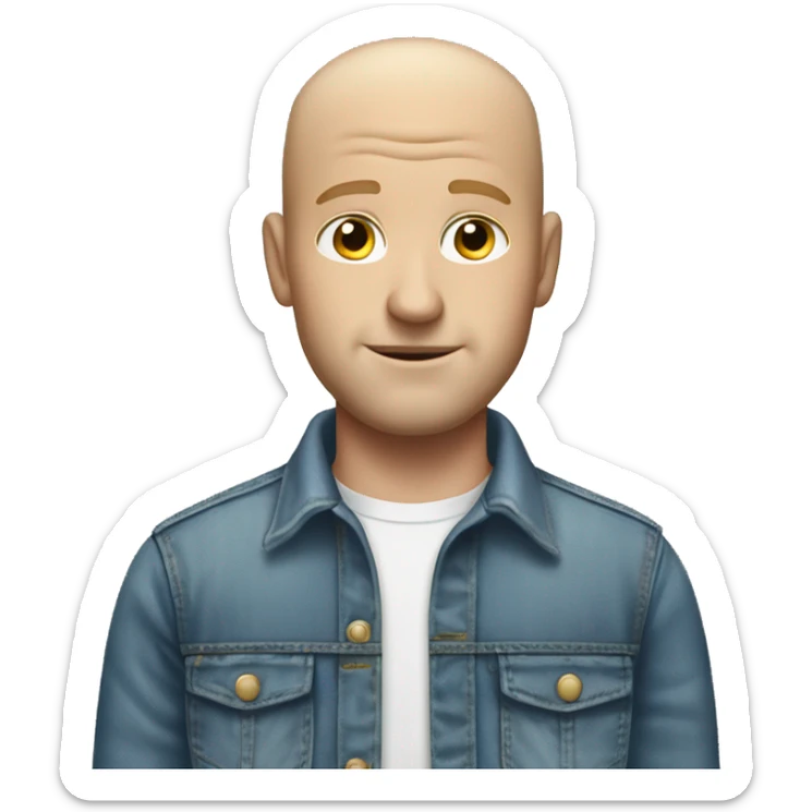 Tall white man with bald spot on the back of his head. Blond hair. Jeans and a construction shirt sticker