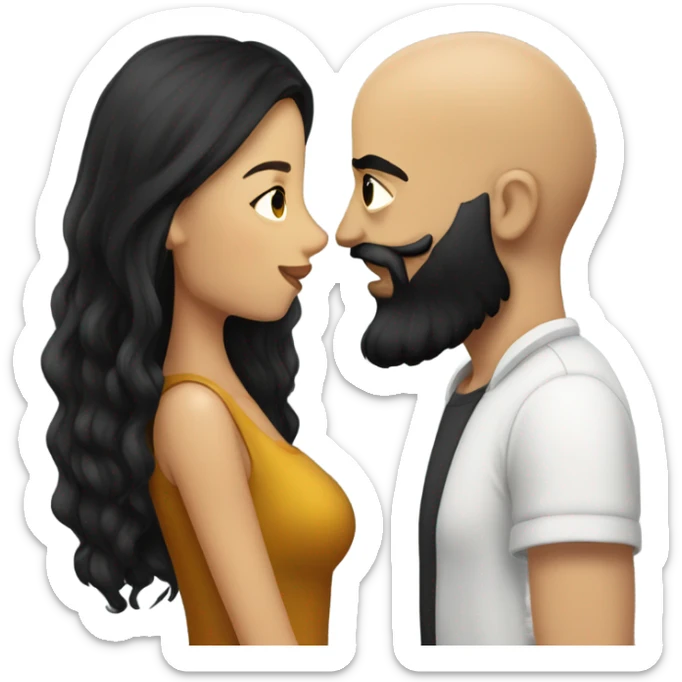 Bald man with black beard kissing girl with long black hair sticker