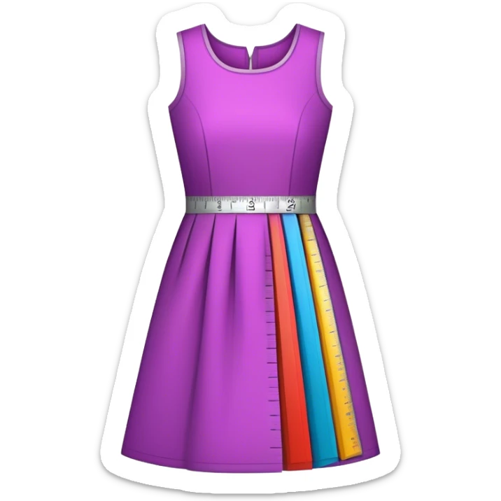 Icon for Fashion Design: a colorful and stylish dress pattern with measurements, a ruler, and a pencil. The icon should represent the creative process of clothing design and pattern drafting. Transparent background. sticker