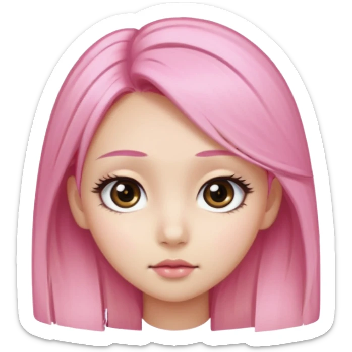 An Asian girl with pink-blonde hair, big eyes, thick eyebrows, and long eyelashes; only her head... sticker