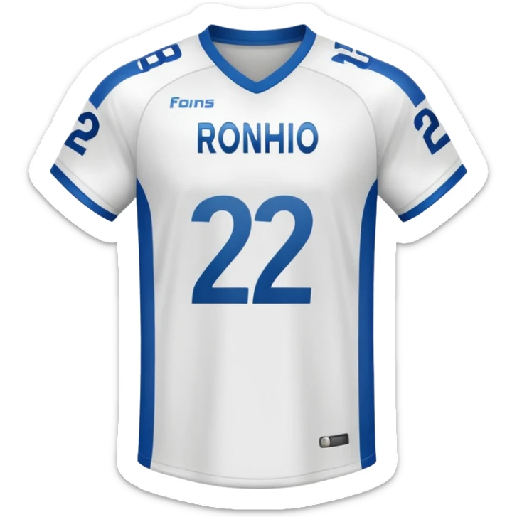 White football jersey at the back with number 22 and my name RONIHO  sticker