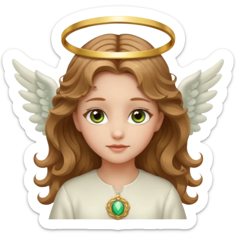 Angel girl with light brown wavy hair and hazel green eyes and a halo and wings sticker