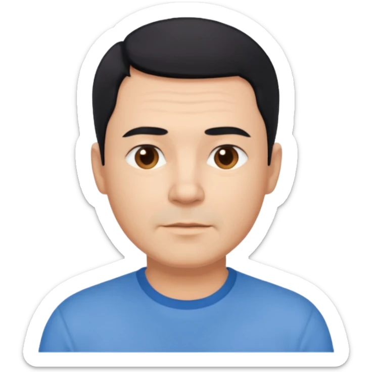 middle aged man, short black hair, wearing a blue shirt, gentle expression emoji sticker