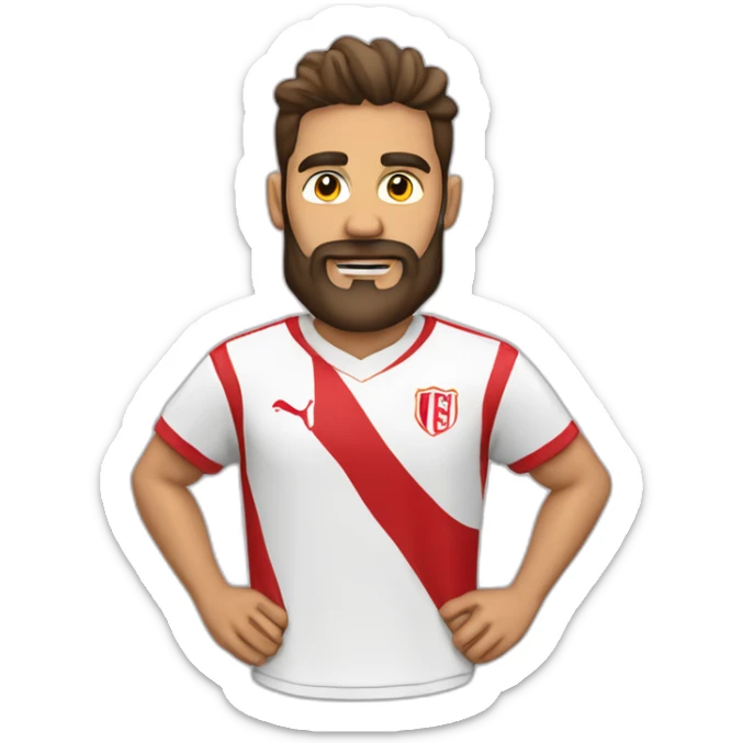 jugador blanco de futbol con barba y camiseta roja disparando a porteria sticker